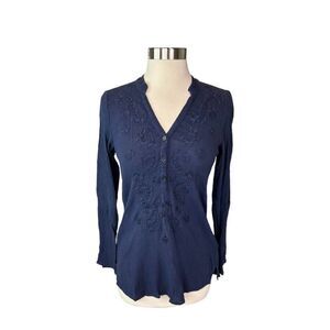 Lilly Pulitzer Freya Embroidered V Neck Long Sleeve Tunic Women Blue Extra Small